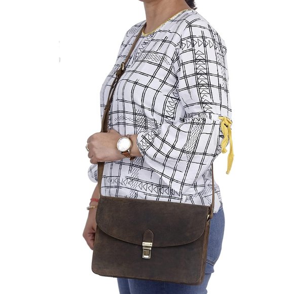 10" Women's Buffalo Leather Purse Satchel Handbag Tote Bag - Picture 6 of 7